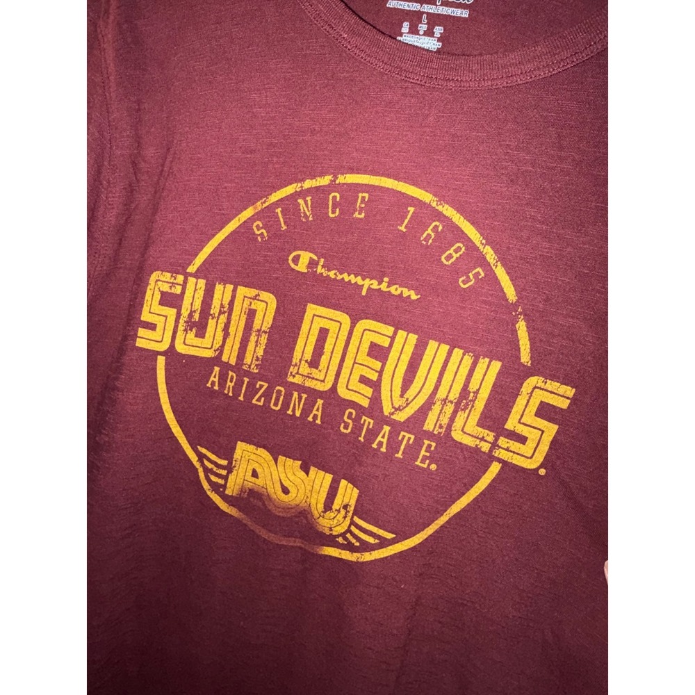 Champion Arizona State Sun Devils T-Shirt Mens Large Maroon ASU Slub Graphic Tee - Picture 2 of 5